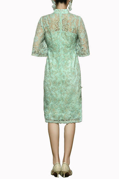 Bell Sleeves Lace Pencil Cheongsam Qipao