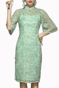 Bell Sleeves Lace Pencil Cheongsam Qipao