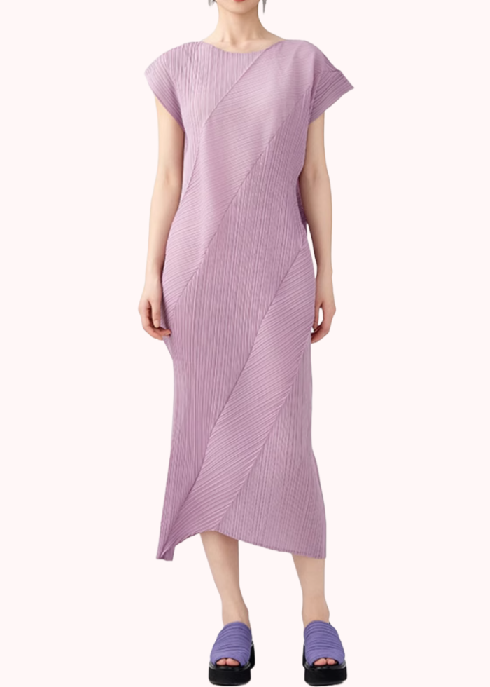 Cap Sleeves Asymmetrical Pleats Please Midi Dress