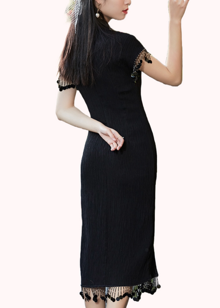 Cap Sleeves Black Cheongsam