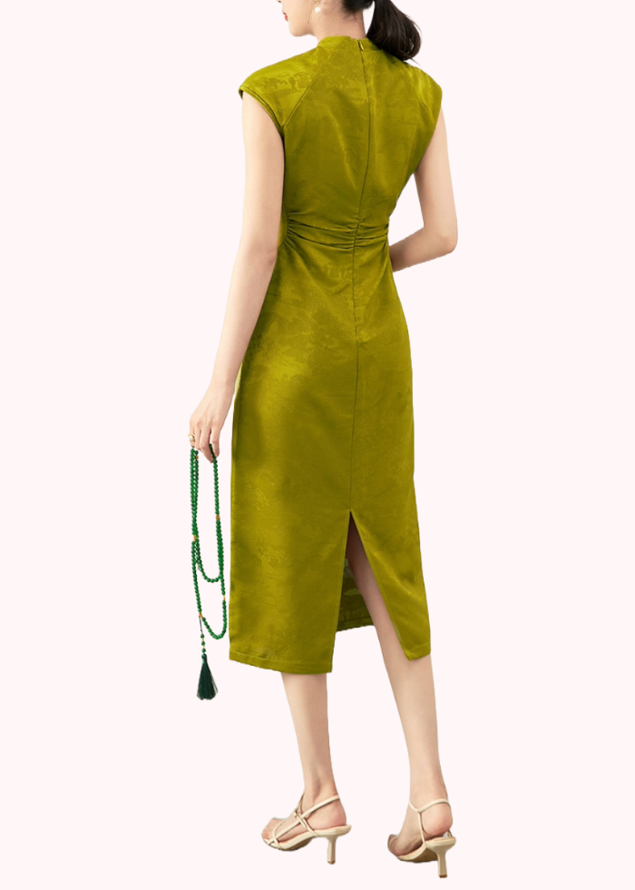Cap Sleeves Green Midi Cheongsam