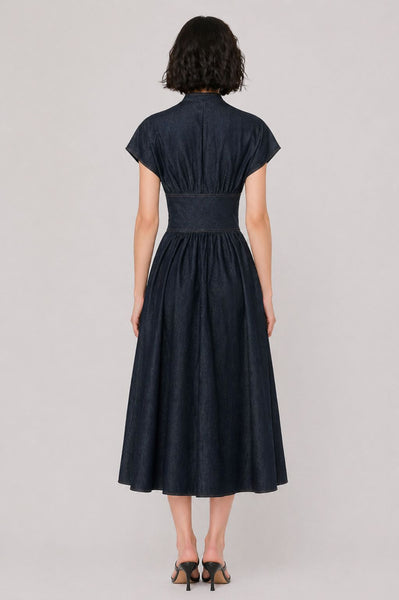 Denim Raglan Sleeves Flare Dress