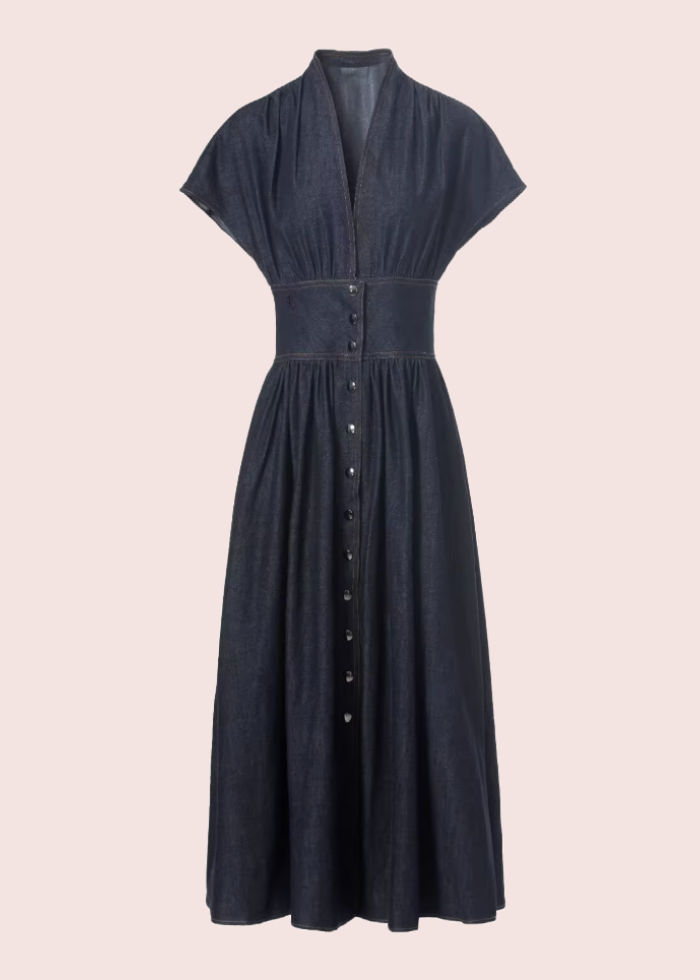 Denim Raglan Sleeves Flare Dress