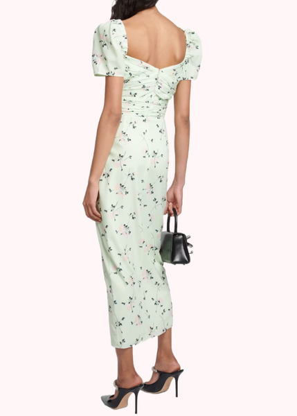 Puffed Sleeves Floral Iris Midi Dress