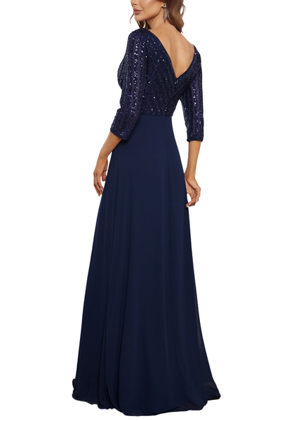 Long Sleeves Sequin A-line Evening Gown