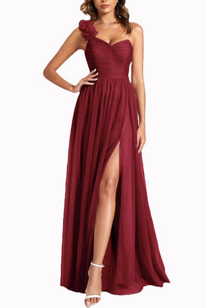 One Shoulder Ruched Sweetheart Evening Gown