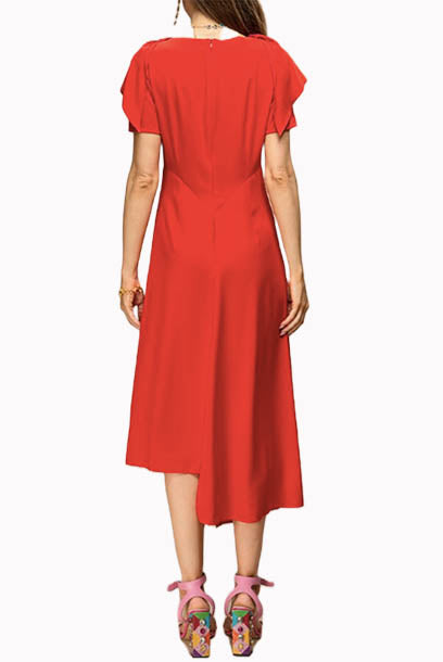 Origami Red Asymmetrical Midi Dress