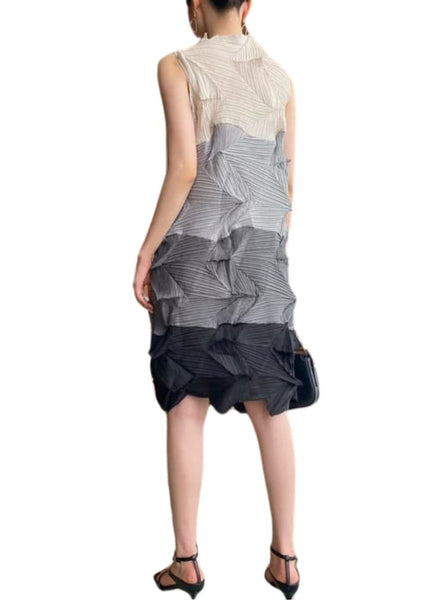 Pleats Please High Neck Colourblock Asymmetrical Dress