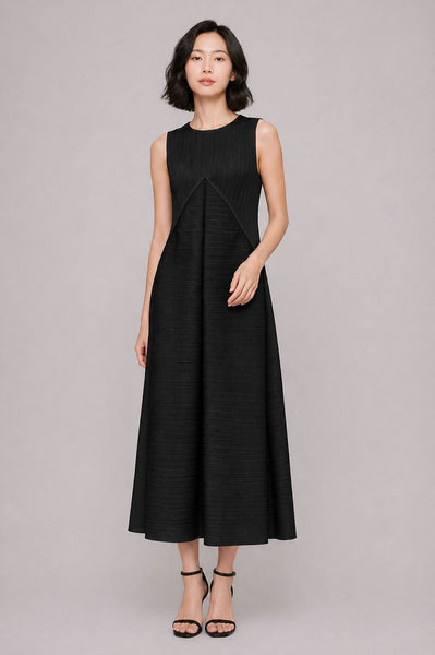 Plissé Pleats Sleeveless Midi Dress
