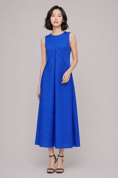 Plissé Pleats Sleeveless Midi Dress