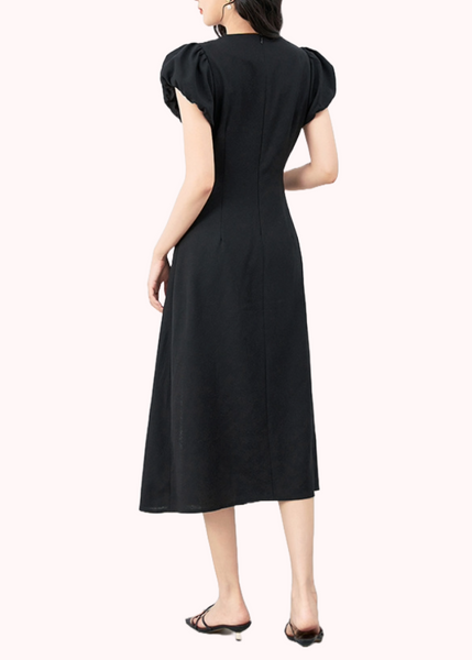 Puffed Cap Sleeves Ruched Dress