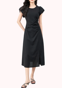 Puffed Cap Sleeves Ruched Dress