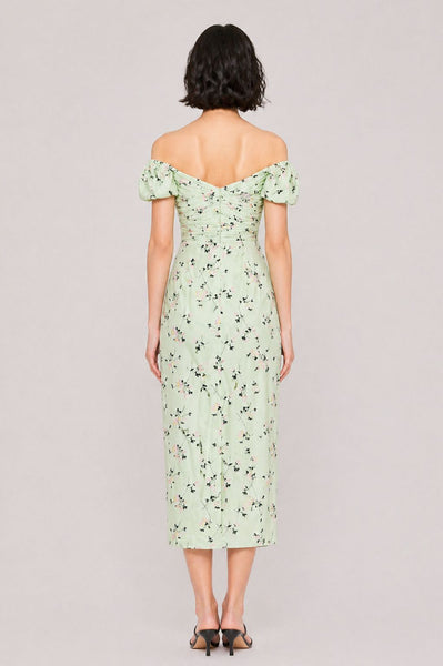 Puffed Off-the-Shoulders Floral Iris Midi Dress