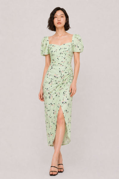 Puffed Off-the-Shoulders Floral Iris Midi Dress
