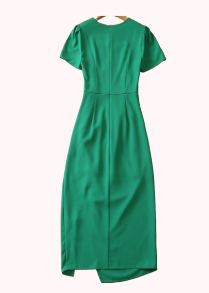 Puffed Sleeves Crepe Midi Dress