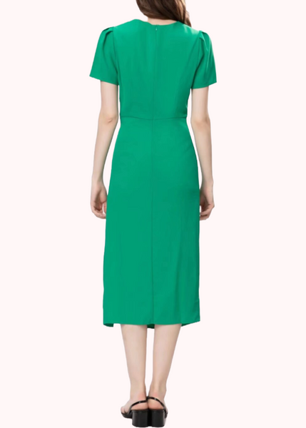 Puffed Sleeves Crepe Midi Dress