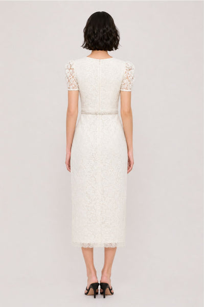 Puffed Sleeves Lace Midi Dress