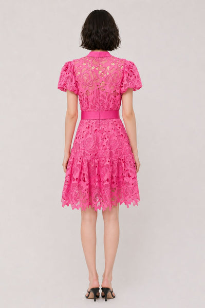 Puffed Sleeves Lace Mini Dress