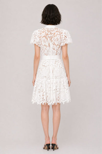 Puffed Sleeves Lace Mini Dress