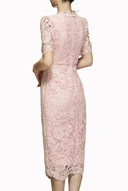 Puffed Sleeves Lace Pencil Dress