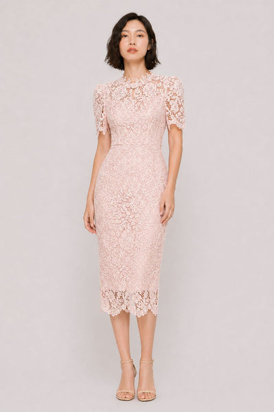 Puffed Sleeves Lace Pencil Dress