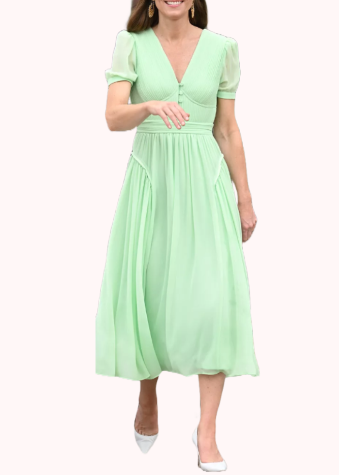 Puffed Sleeves Middleton Mint Midi Dress