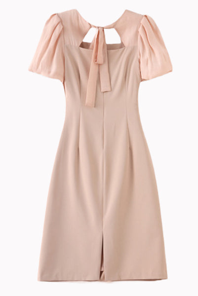 Puffed Sleeves Ruched Pencil Dress