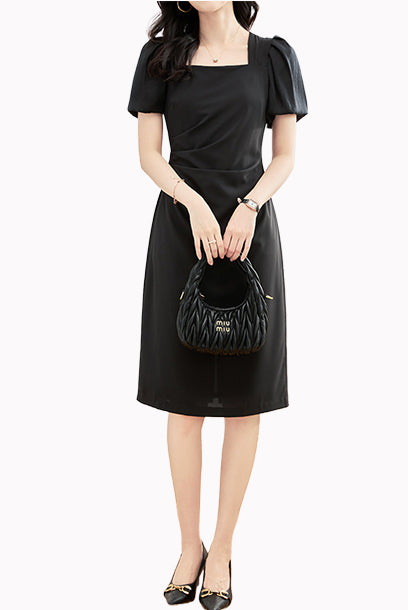 Puffed Sleeves Ruched Pencil Dress