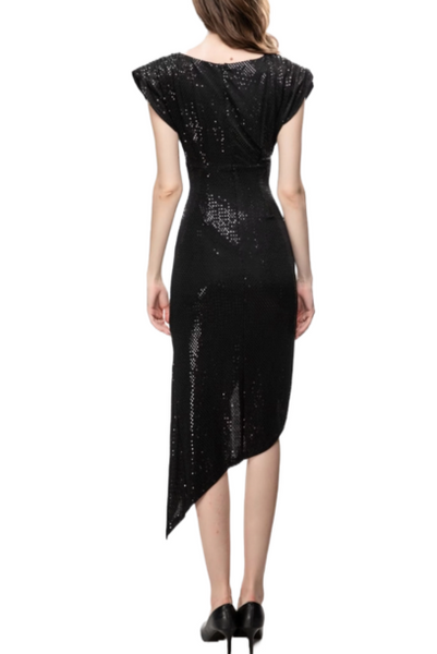 Raglan Sleeves Asymmertrical Sequin Dress