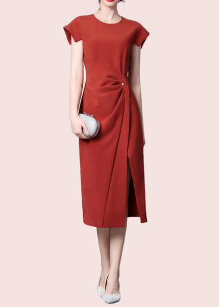 Cap Sleeves Ruched Pencil Dress