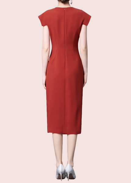 Cap Sleeves Ruched Pencil Dress