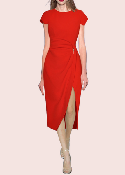 Cap Sleeves Ruched Pencil Dress