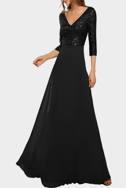 Long Sleeves Sequin A-line Evening Gown