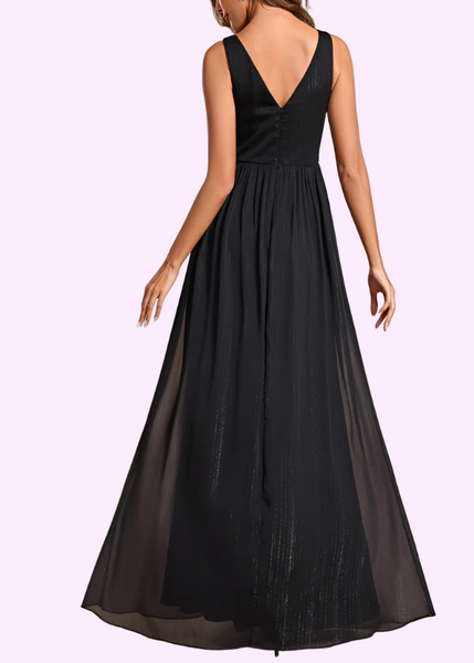 Sleeveless V Neck Ruched Evening Gown