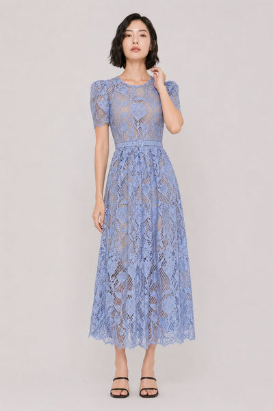 Short Sleeves Guipure Lace Maxi Dress