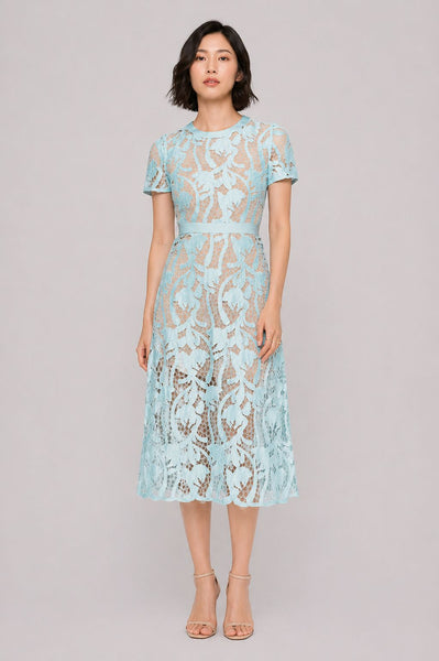 Short Sleeves Guipure Lace Midi Dress
