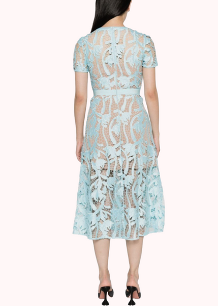 Short Sleeves Guipure Lace Midi Dress