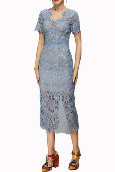 Short Sleeves Guipure Lace Pencil Dress