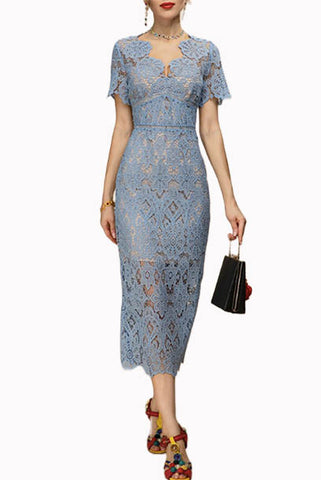Short Sleeves Guipure Lace Pencil Dress