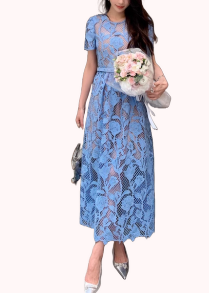 Short Sleeves Lace Midi Dress