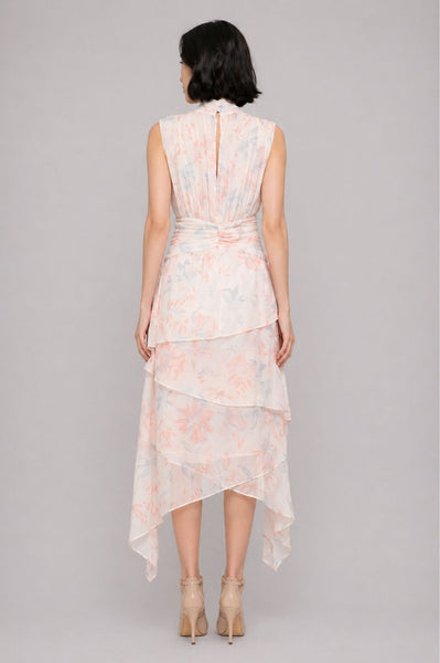 Sleeveless Asymmetrical Floral Midi Dress