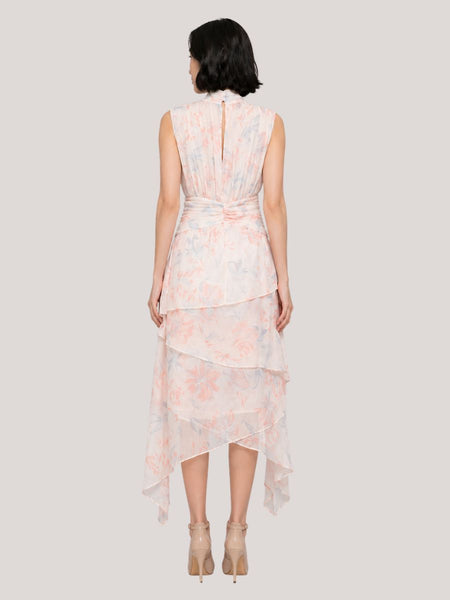 Sleeveless Asymmetrical Floral Midi Dress