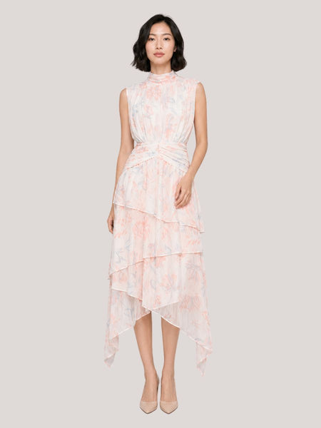 Sleeveless Asymmetrical Floral Midi Dress