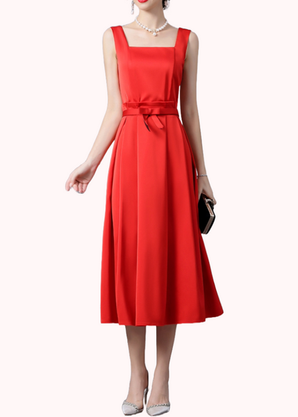 Sleeveless Flare Midi Pleated Dress