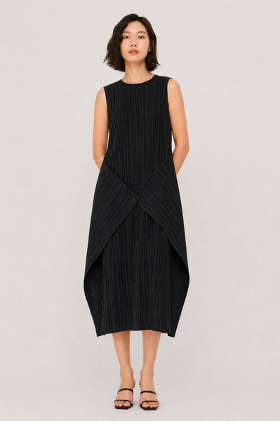 Sleeveless Plissé Pleats Midi Dress