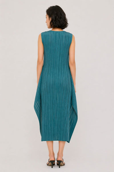 Sleeveless Plissé Pleats Midi Dress