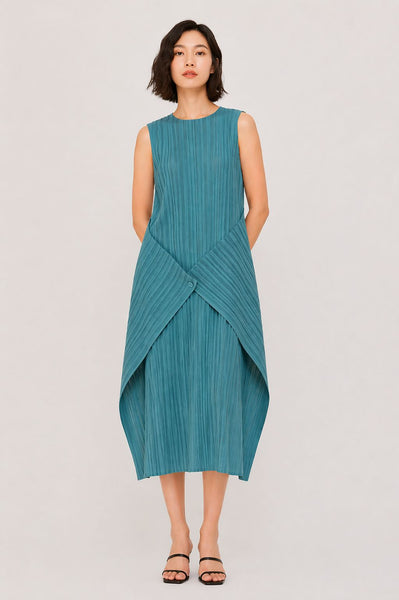 Sleeveless Plissé Pleats Midi Dress