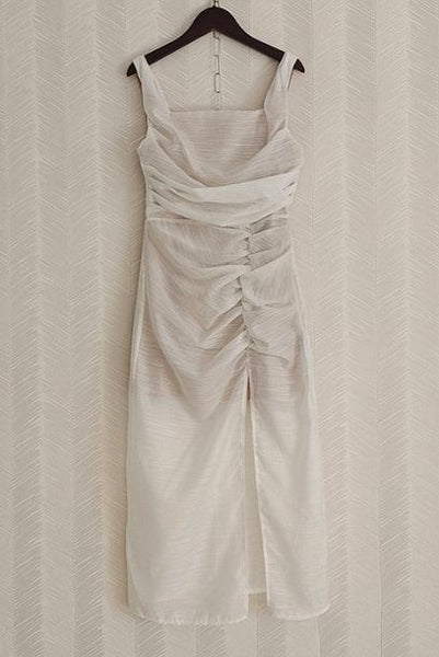 Sleeveless White Pencil Ruched Dress