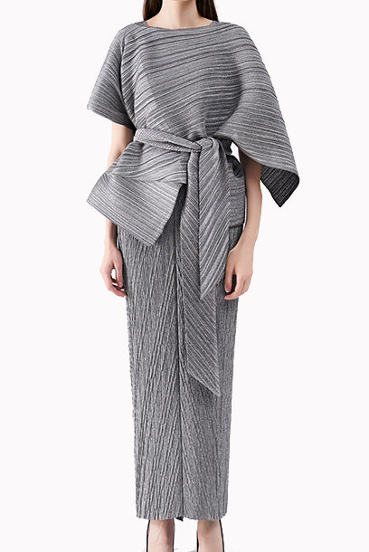2-Piece Pleats Please Jacket & Maxi Dress Set