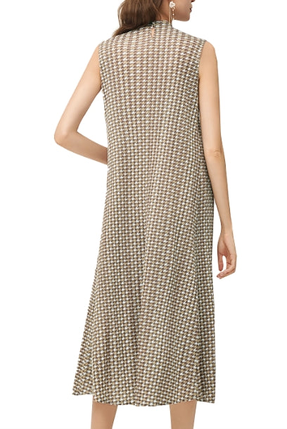 Sleeveless Houndstooth Pleats Please Midi Dress
